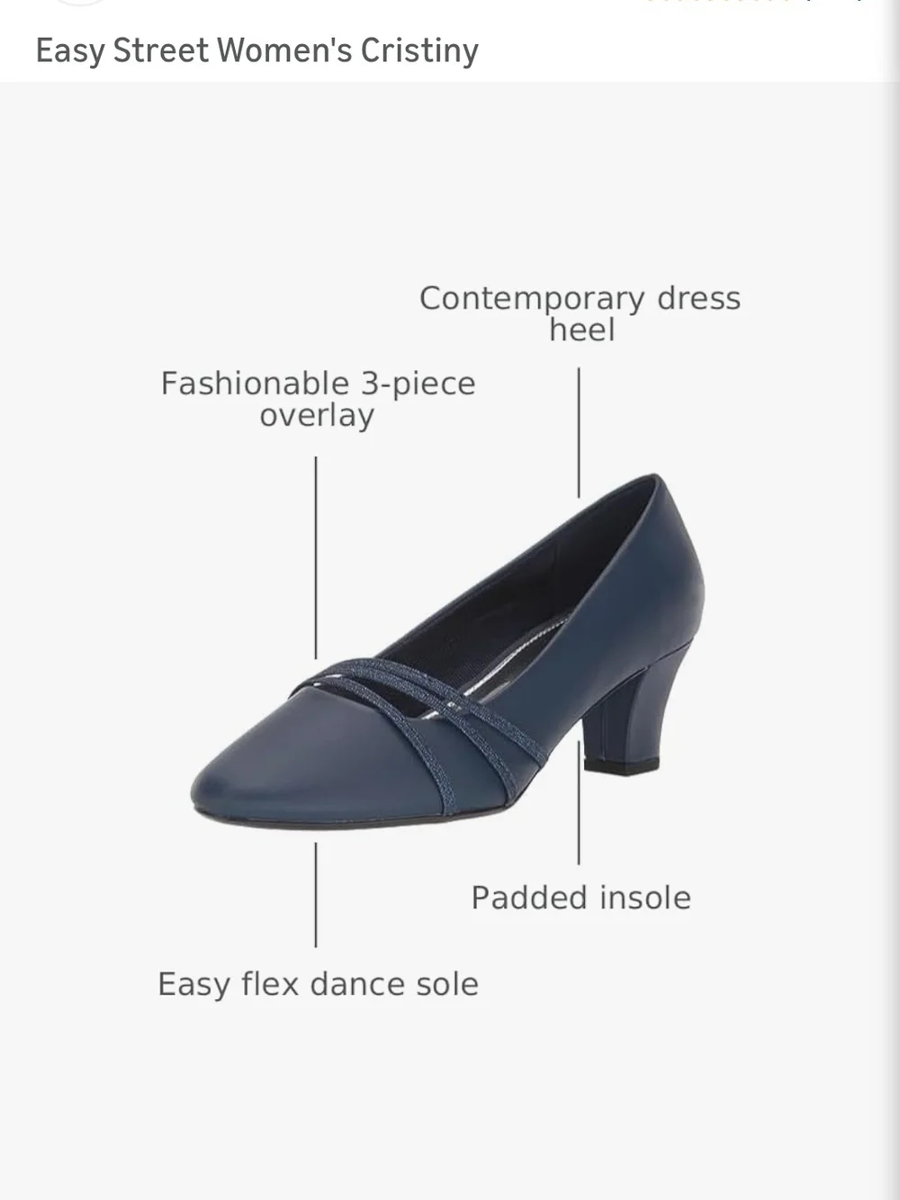 easy street Cristiny Navy Low Block Heel Pump with Glitter Straps
